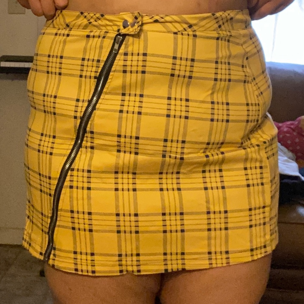Plus Plaid Zip Front Denim Skirt